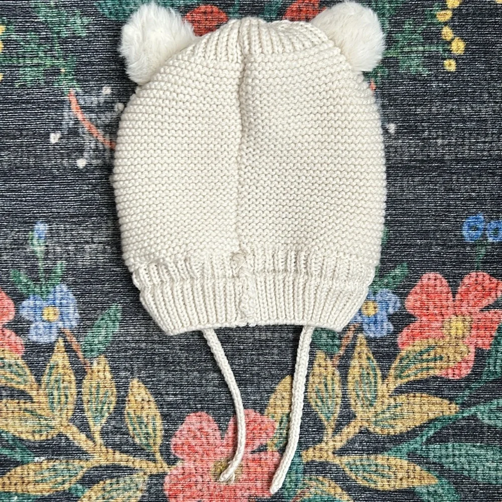 Zara Cream Knit Pompom Hat, Size 3-6 Years